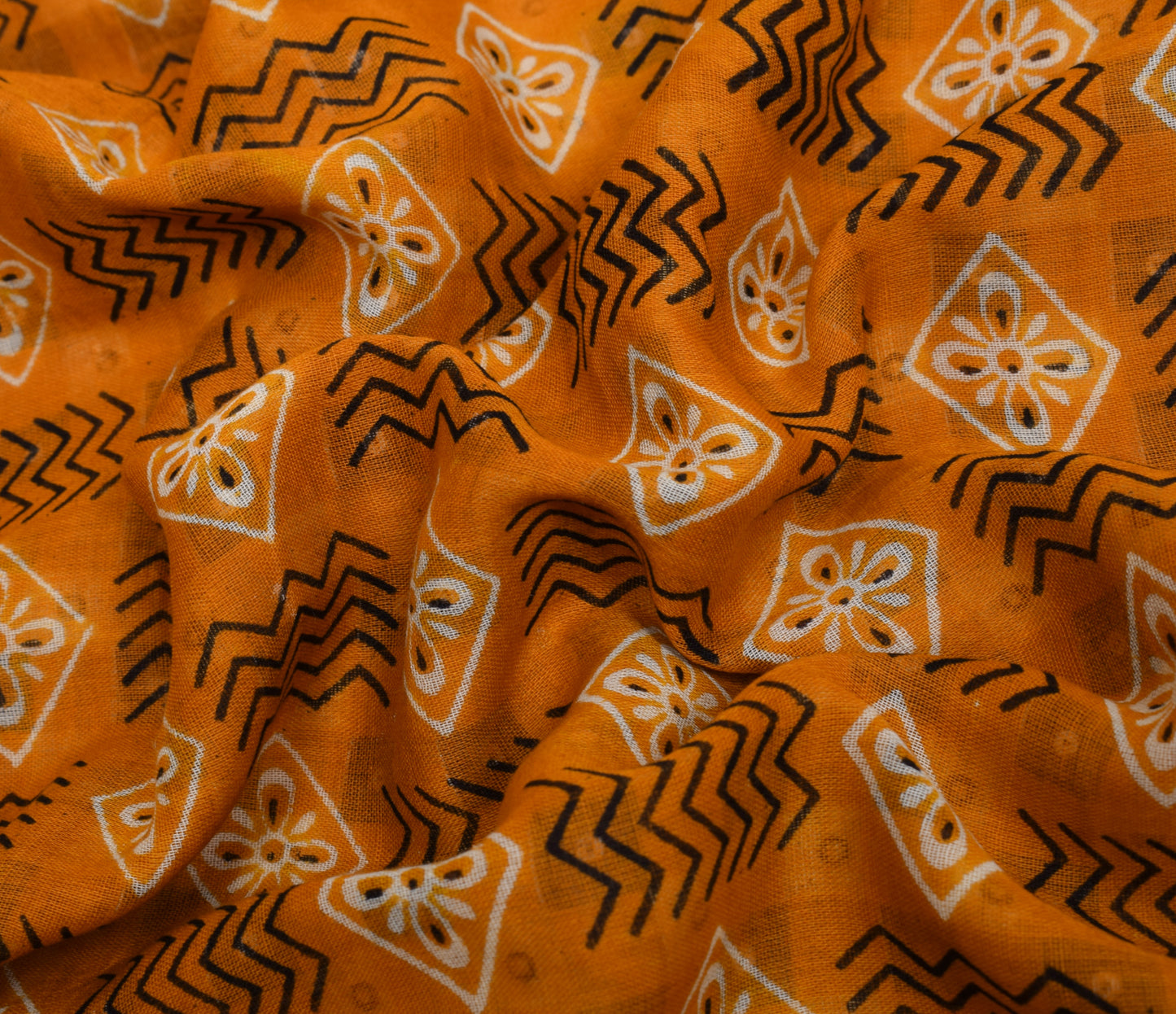 Sushila Vintage Mustard Saree 100% Pure Cotton Printed Floral Soft Craft Fabric