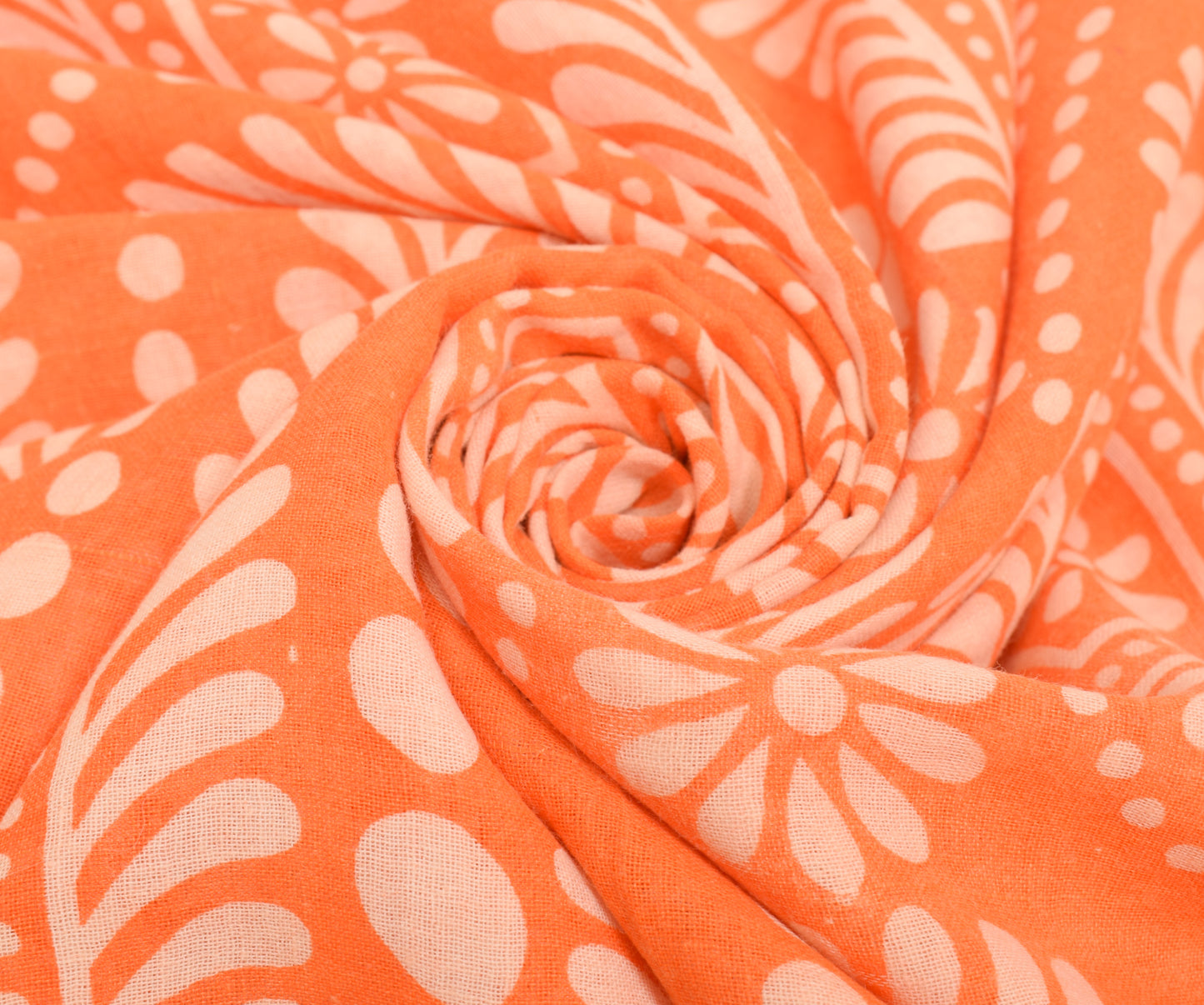 Sushila Vintage Saree 100% Pure Cotton Printed Orange Paisley Soft Craft Fabric