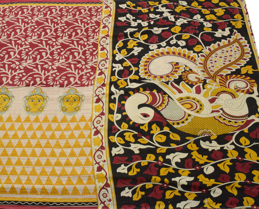 Sushila Vintage Multi-Color Saree Pure Cotton Handmade Kalamkari Soft Fabric