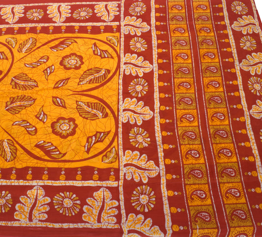 Sushila Vintage Orange Saree 100% Pure Cotton Printed Floral Soft Craft Fabric