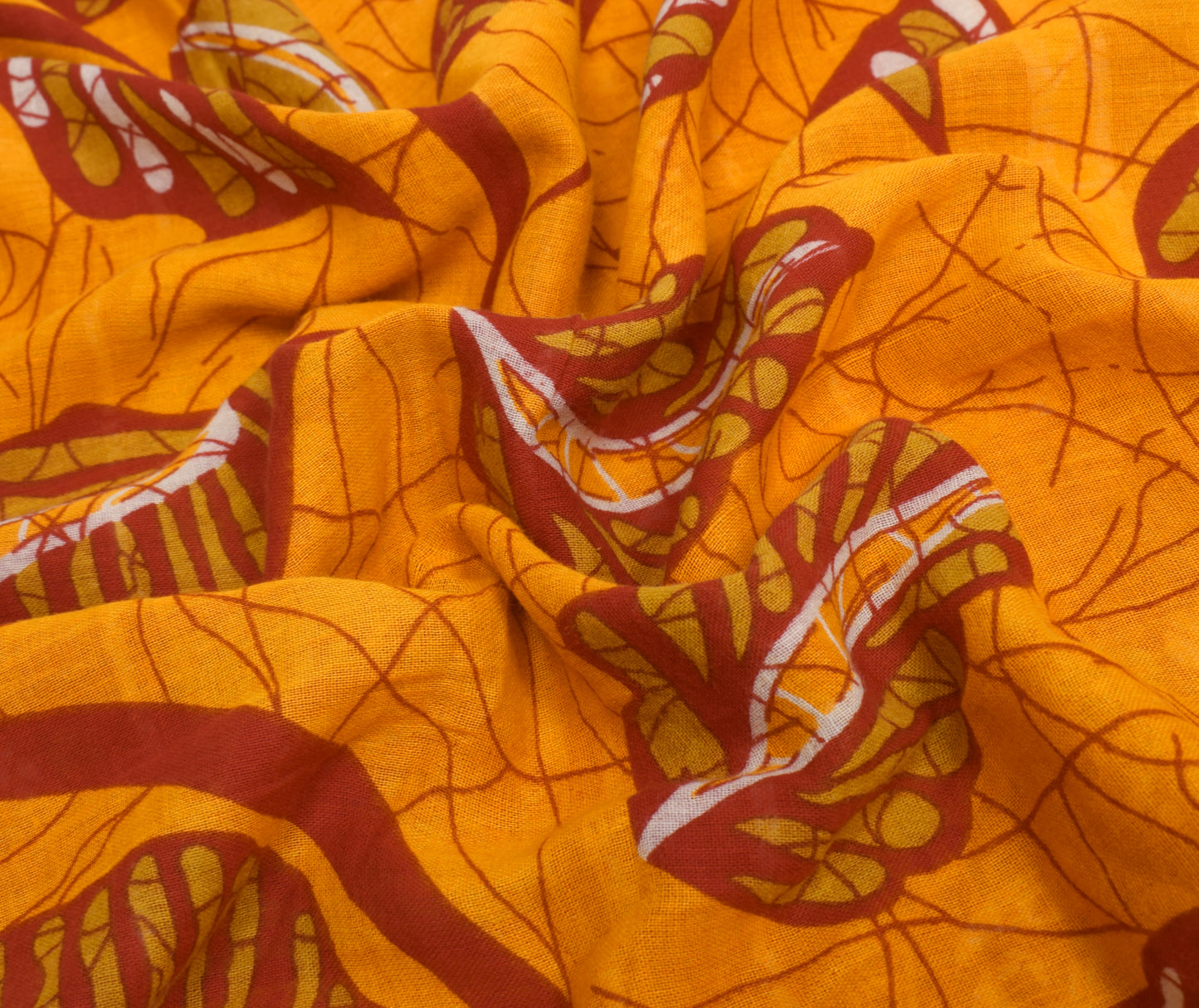 Sushila Vintage Orange Saree 100% Pure Cotton Printed Floral Soft Craft Fabric