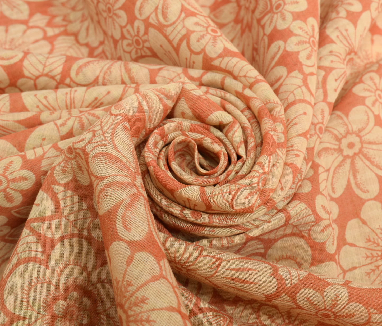 Sushila Vintage Peach Floral Indian Saree Blend Cotton Printed 5 YD Craft Fabric
