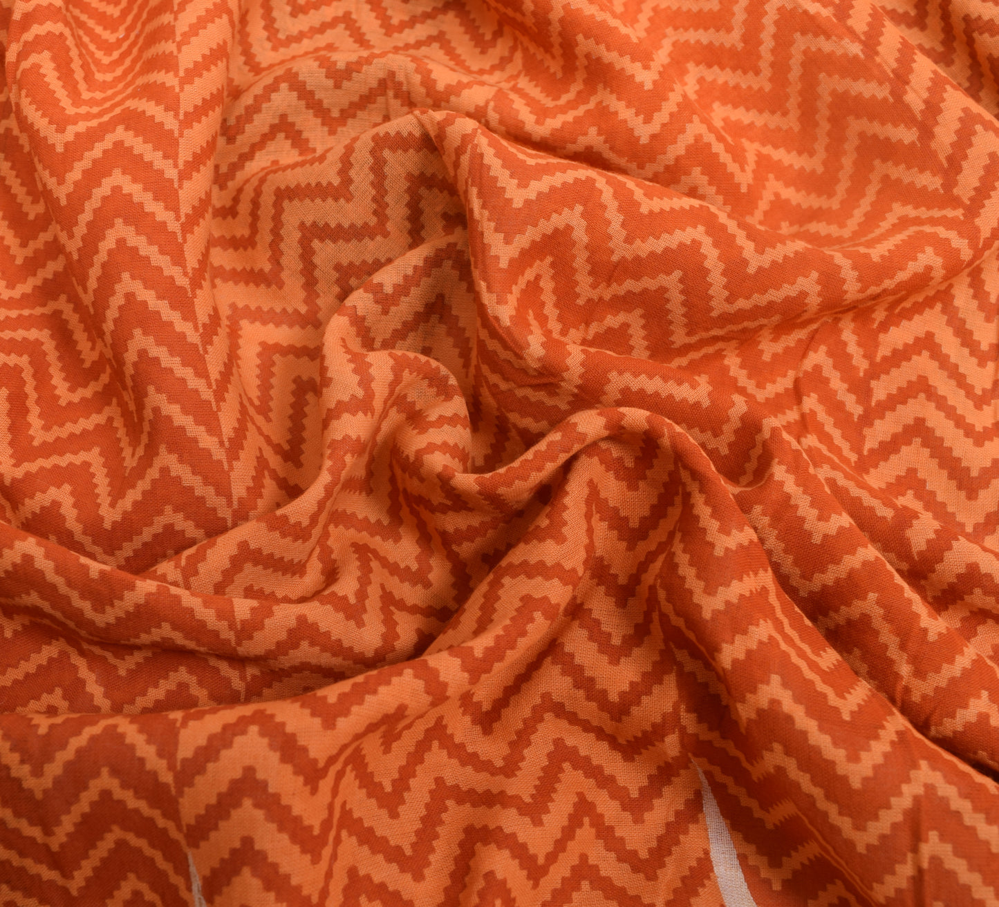 Sushila Vintage Indian Saree 100% Pure Cotton Printed Zig-Zag Soft Craft Fabric