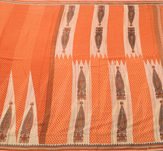 Sushila Vintage Indian Saree 100% Pure Cotton Printed Zig-Zag Soft Craft Fabric