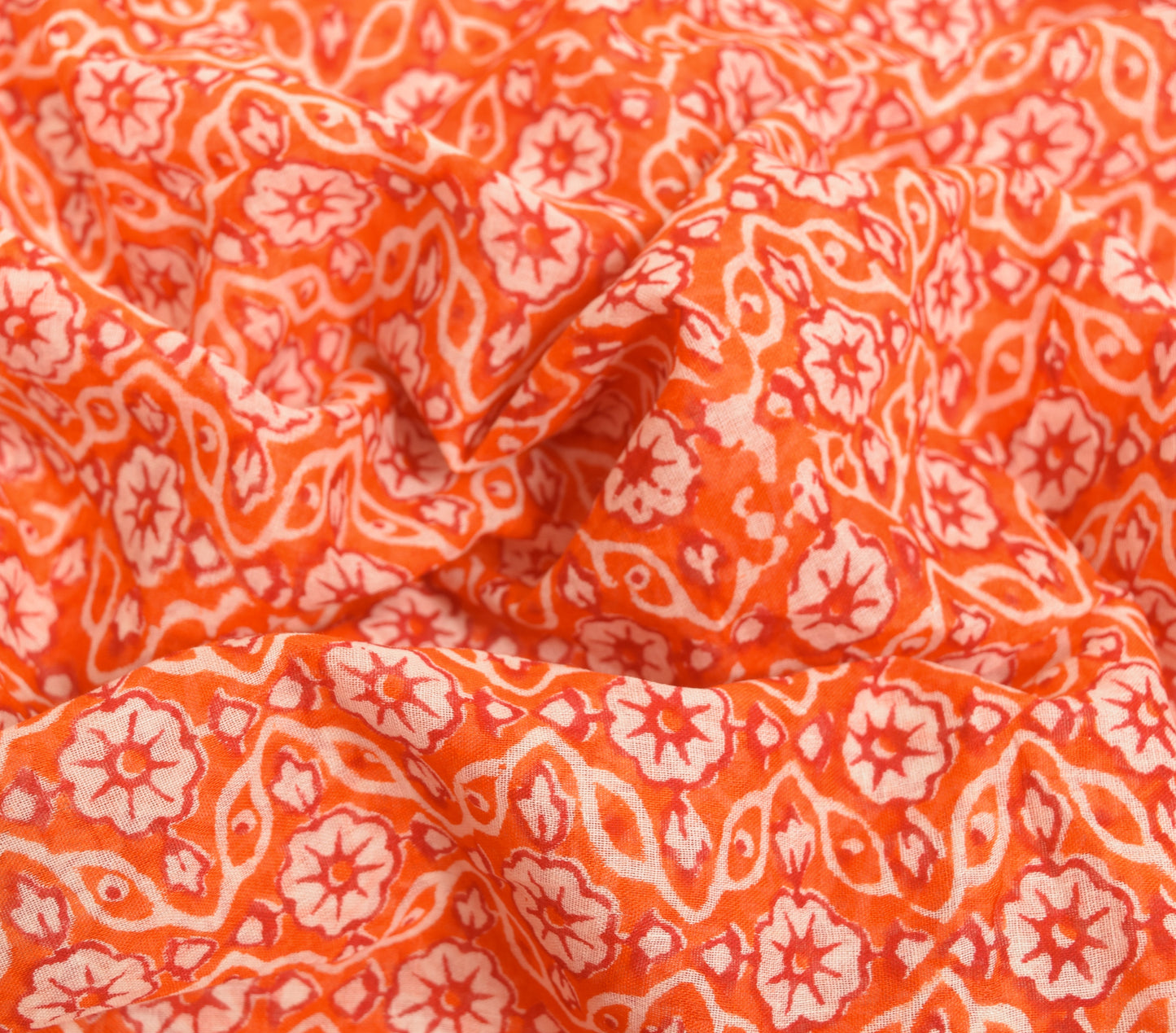 Sushila Vintage Orange Saree 100% Pure Cotton Hand Block Printed Soft Fabric