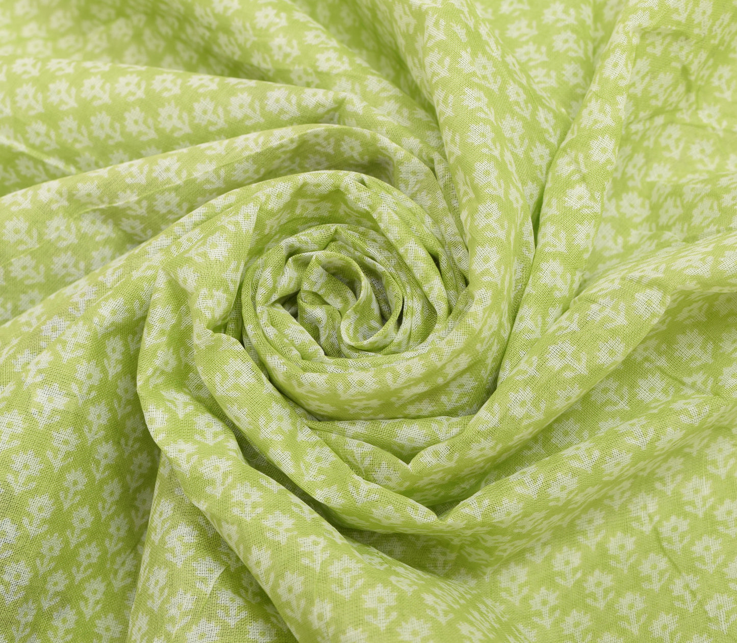 Sushila Vintage Indian Saree 100% Pure Cotton Green Floral Printed Craft Fabric