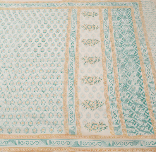 Sushila Vintage White Floral Saree Blend Cotton Hand Block Printed Craft Fabric