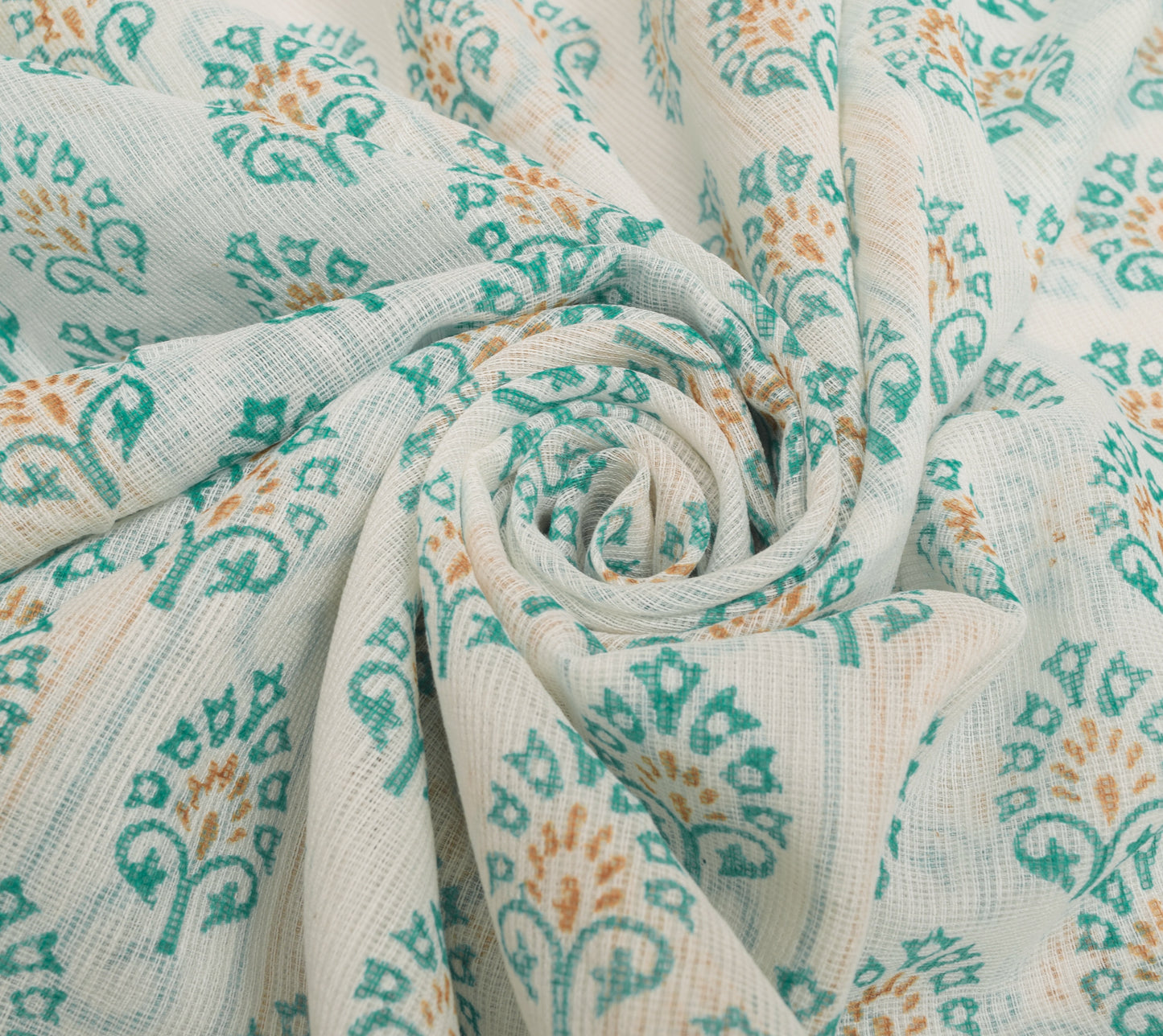 Sushila Vintage White Floral Saree Blend Cotton Hand Block Printed Craft Fabric