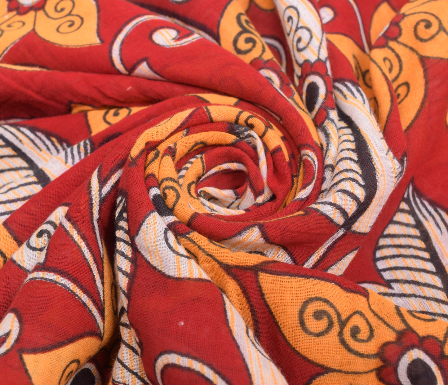 Sushila Vintage Saree 100% Pure Cotton Printed Red Floral Soft Craft Fabric