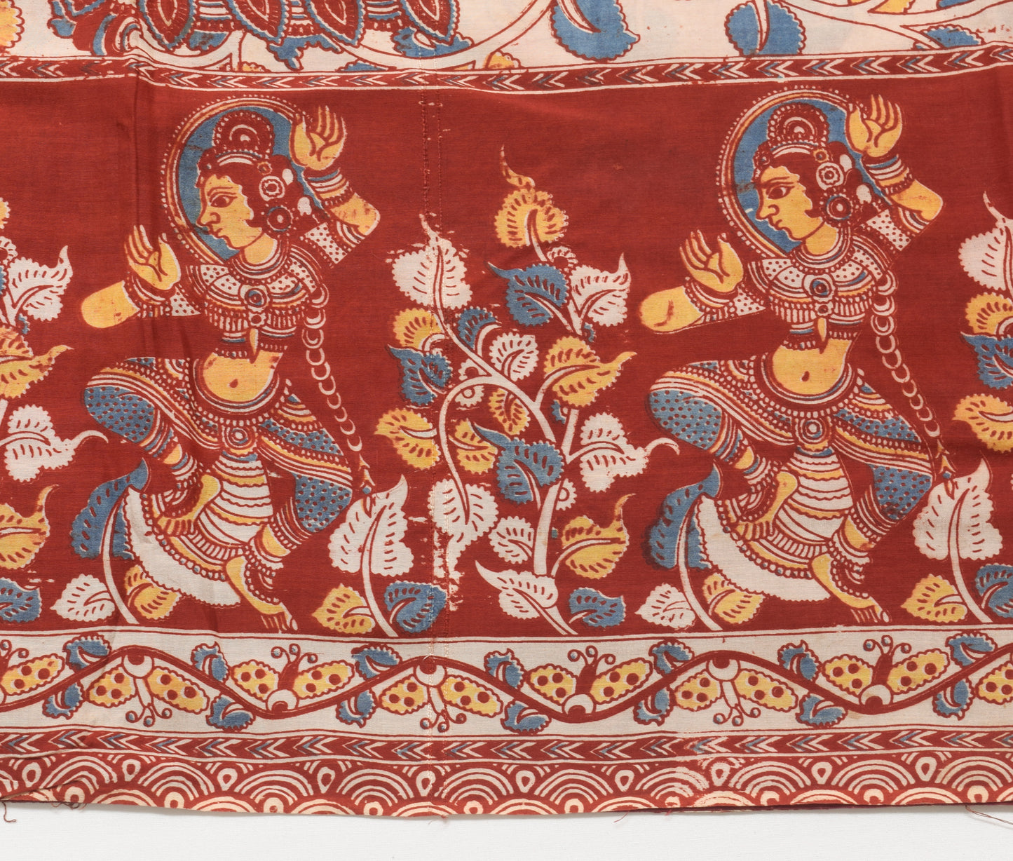 Sushila Vintage Saree Pure Cotton Kalamkari Printed Human Bird Soft Craft Fabric