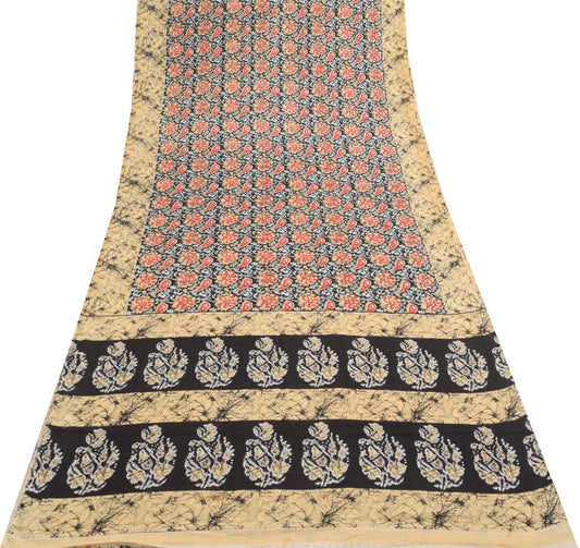 Sushila Vintage Saree 100% Pure Cotton Black Batik Printed Soft Craft Fabric