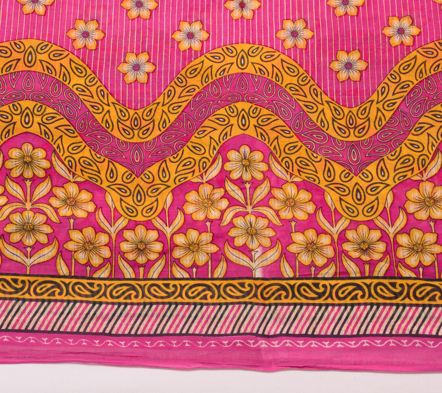 Sushila Vintage Dark Pink Saree 100%Pure Cotton Printed Floral Soft Craft Fabric