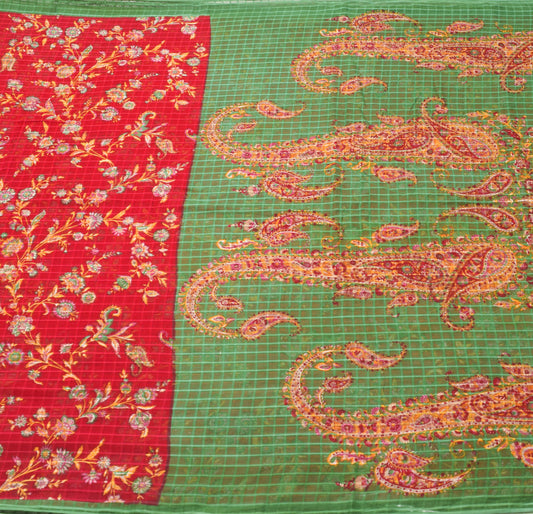 Sushila Vintage Red Floral Saree 100% Pure Cotton Printed Soft Craft Fabric