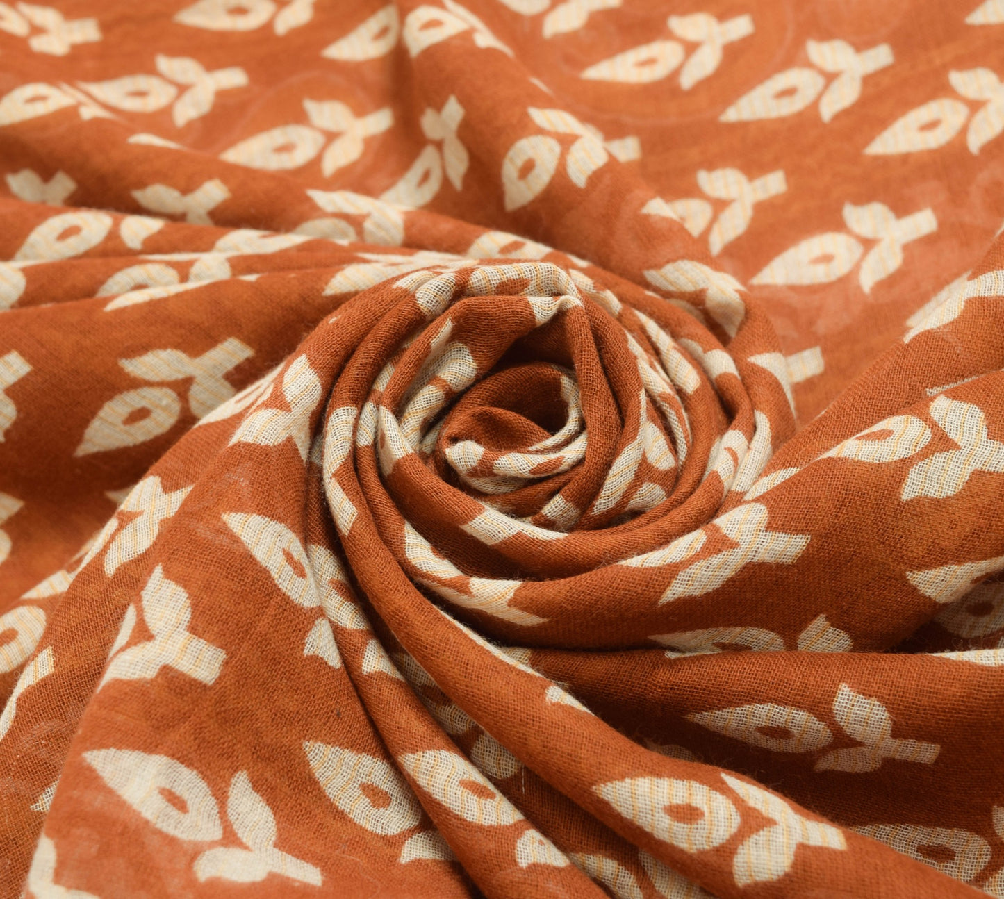 Sushila Vintage Brown Floral Saree 100% Pure Cotton Printed Soft Craft Fabric