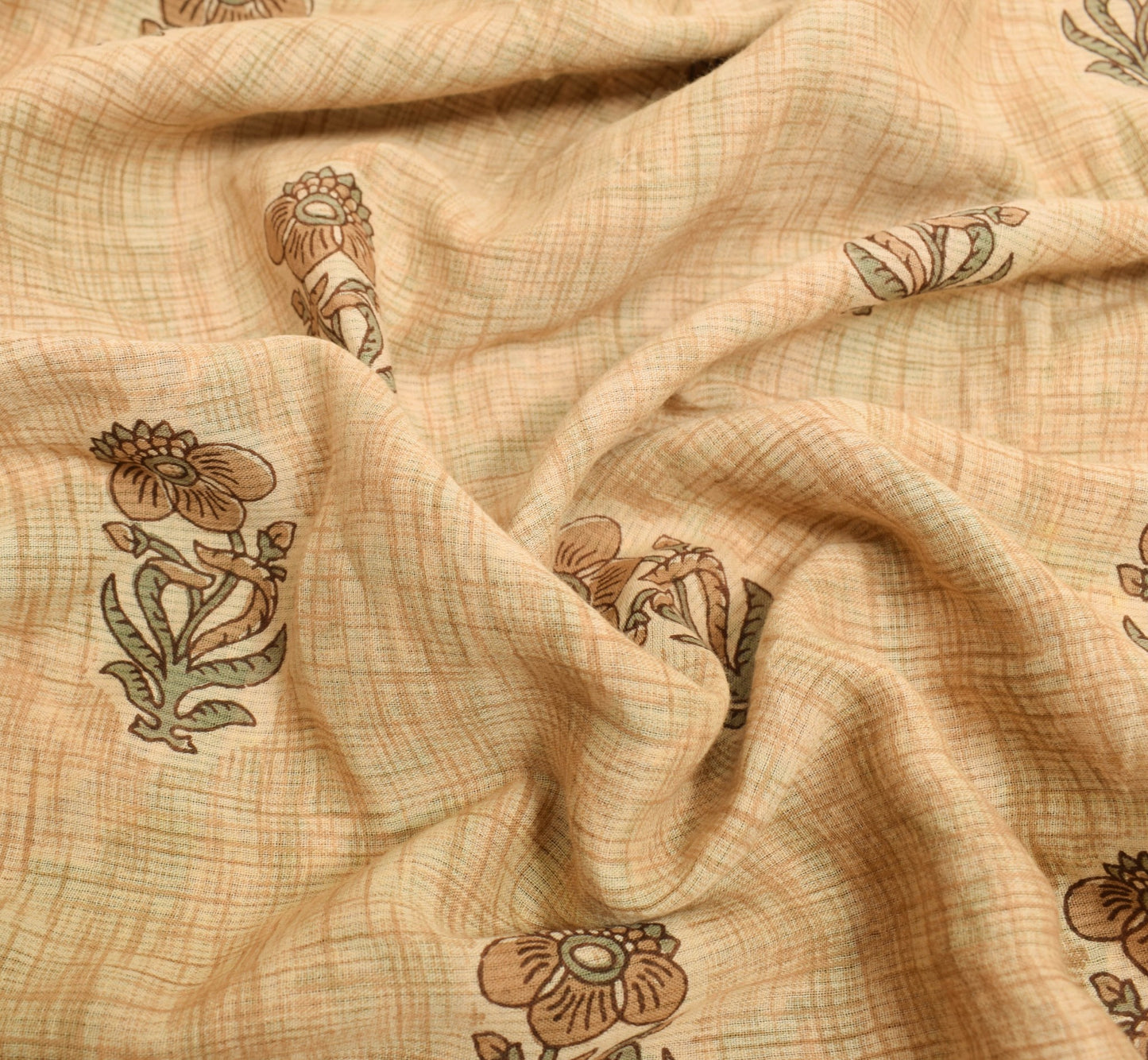 Sushila Vintage Brown Saree 100% Pure Cotton Printed Soft Craft Floral Fabric