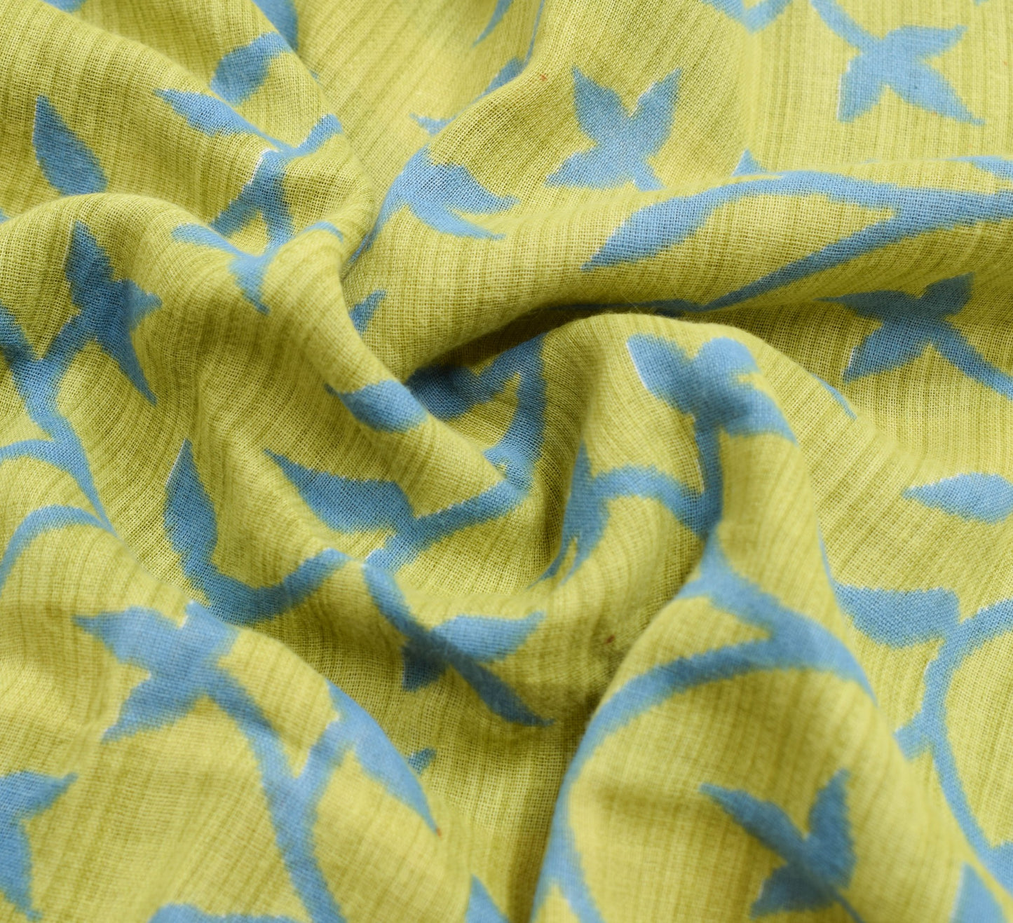 Sushila Vintage Saree 100% Pure Cotton Printed Green Floral Soft Craft Fabric