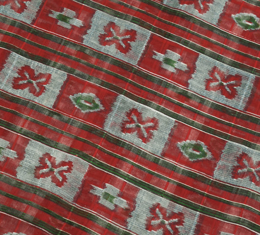 Sushila Vintage Red & Cream Saree 100% Pure Cotton Printed Indian Craft Fabric