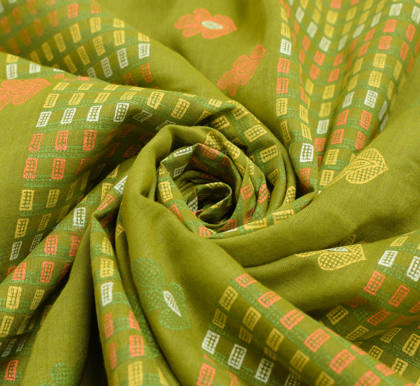 Sushila Vintage Green Floral Saree 100% Pure Cotton Printed Soft Craft Fabric