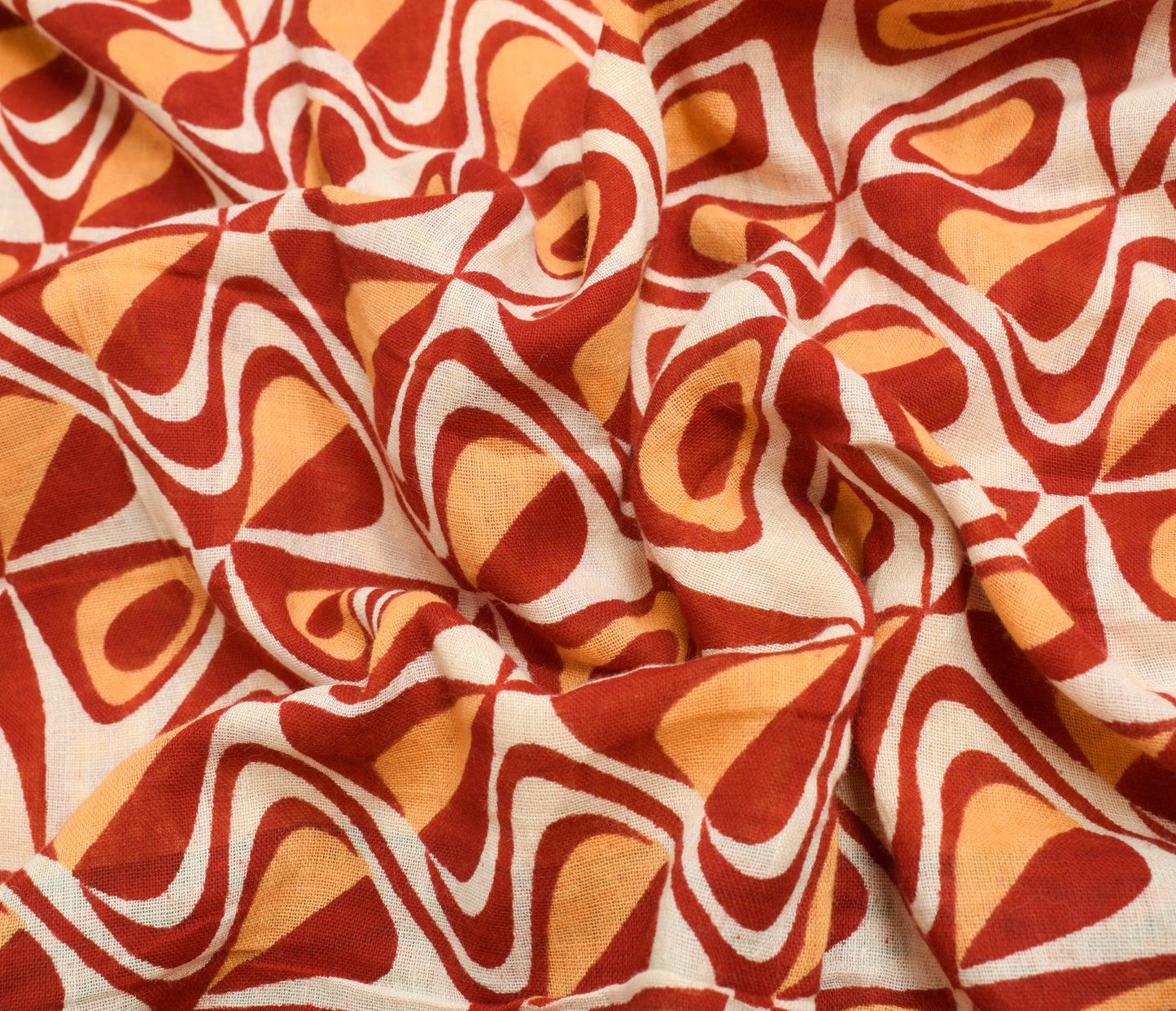 Sushila Vintage Red Saree 100% Pure Cotton Geometrical Printed Soft Craft Fabric