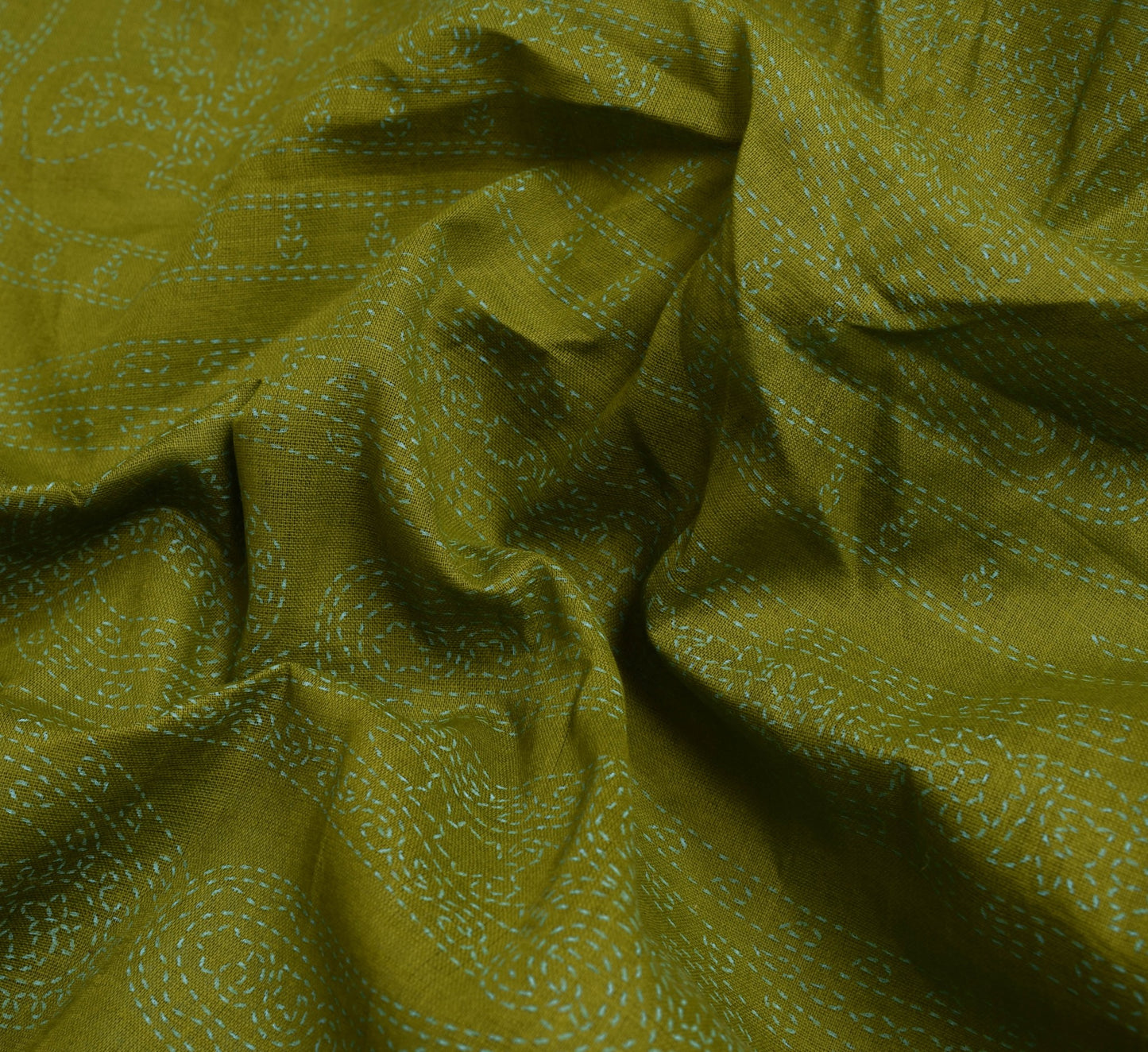 Sushila Vintage Henna Green Saree 100% Pure Cotton Hand Printed Paisley Fabric