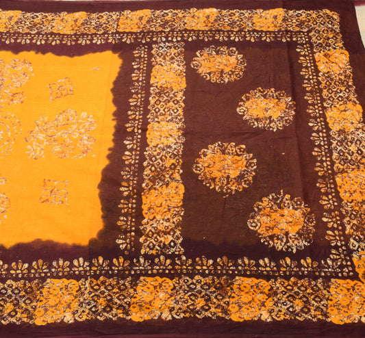 Sushila Vintage Yellow Saree 100% Pure Cotton Batik Printed Soft Craft Fabric