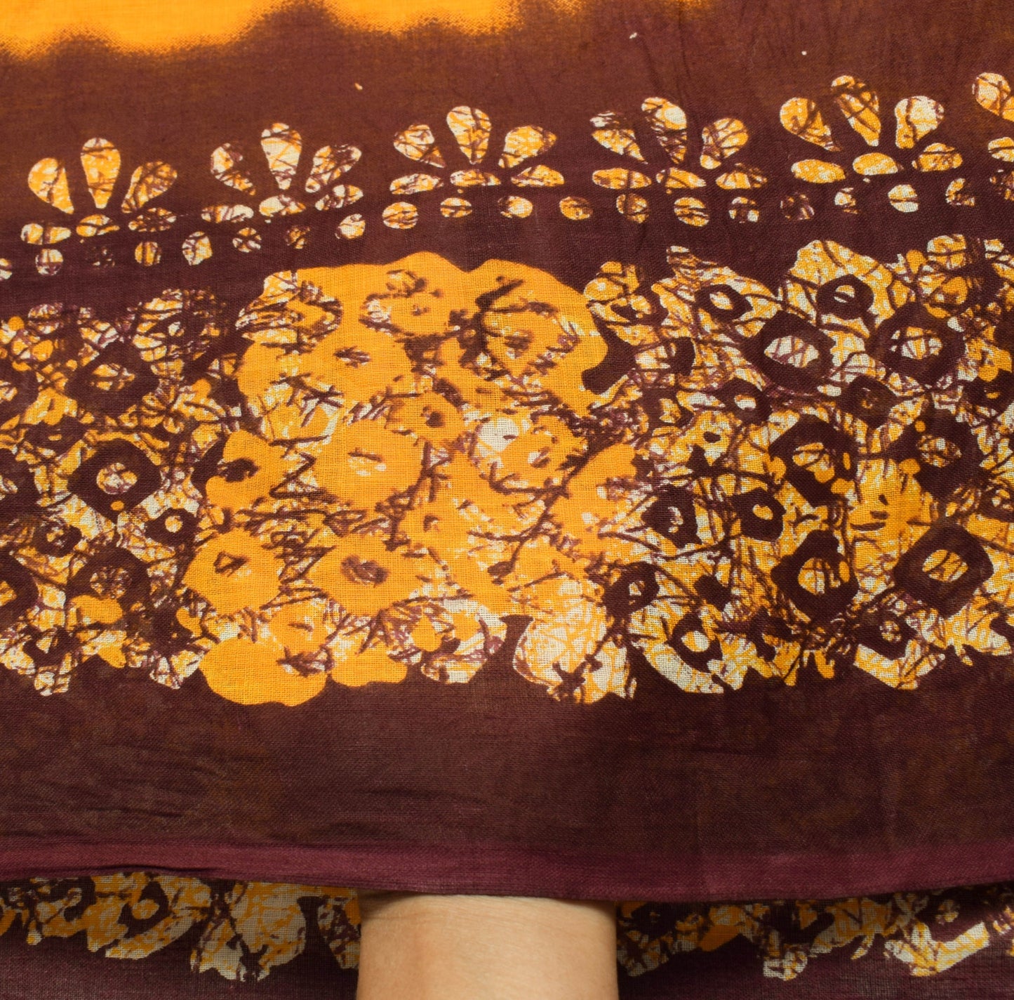 Sushila Vintage Yellow Saree 100% Pure Cotton Batik Printed Soft Craft Fabric