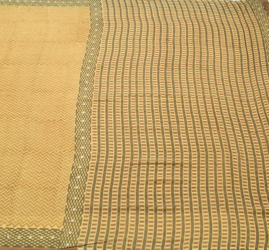 Sushila Vintage Beige Saree 100%Pure Georgette Silk Zig-Zag Printed Craft Fabric