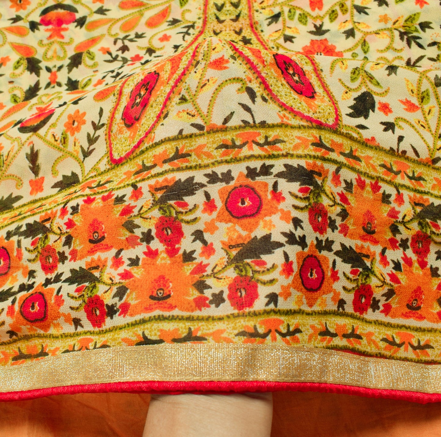 Sushila Vintage Saree Pure Georgette Silk Printed Cream Floral Daily Wear Fabric