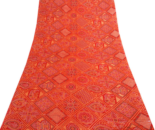 Sushila Vintage Traditional Bandhni Chunari Saree Red Pure Cotton Printed Fabric