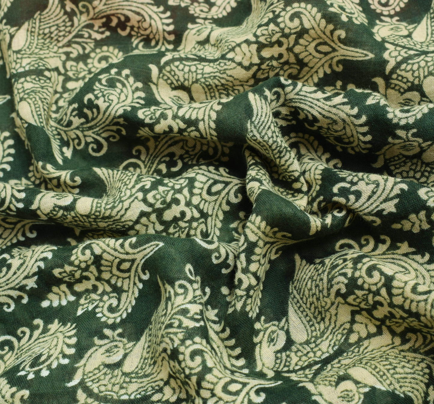 Sushila Vintage Green Saree 100% Pure Cotton Peacock Printed Soft Craft Fabric
