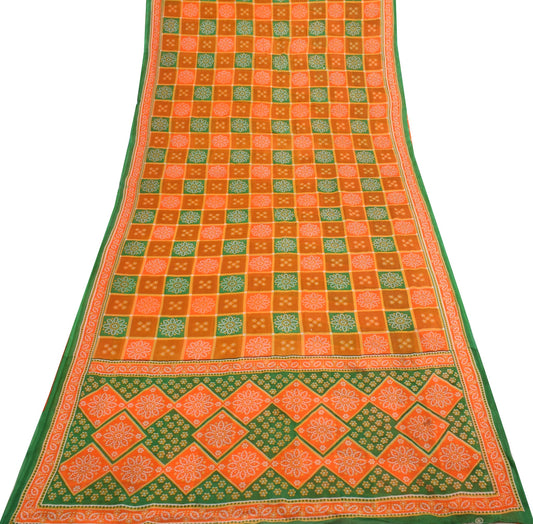 Sushila Vintage Multi-Color Saree 100% Pure Cotton Bandhani Printed Craft Fabric