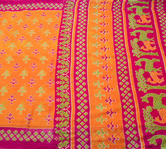 Sushila Vintage Orange Saree 100% Pure Cotton Printed Women Soft Craft Fabric