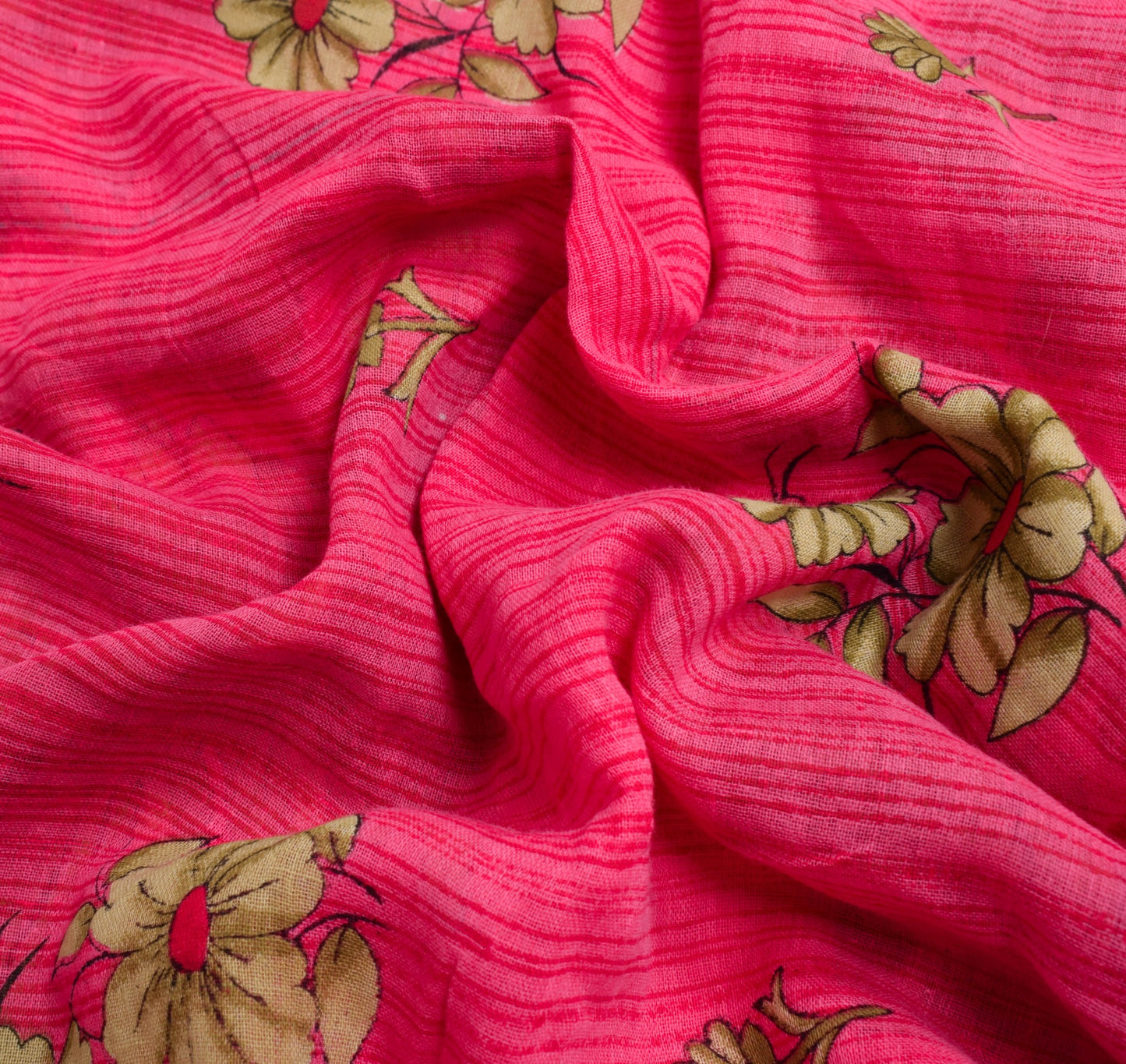 Sushila Vintage Saree 100% Pure Cotton Printed Pink Floral Soft Craft Fabric