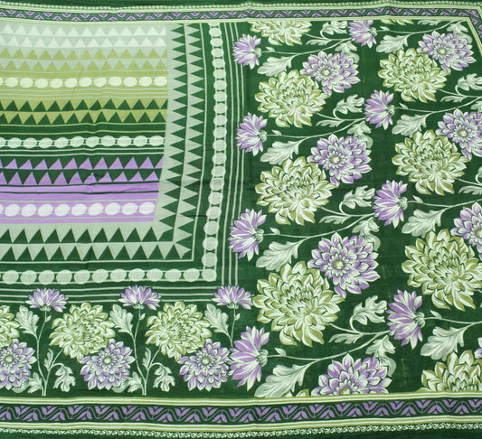 Sushila Vintage Green Purple Saree 100% Pure Cotton Printed Floral Craft Fabric