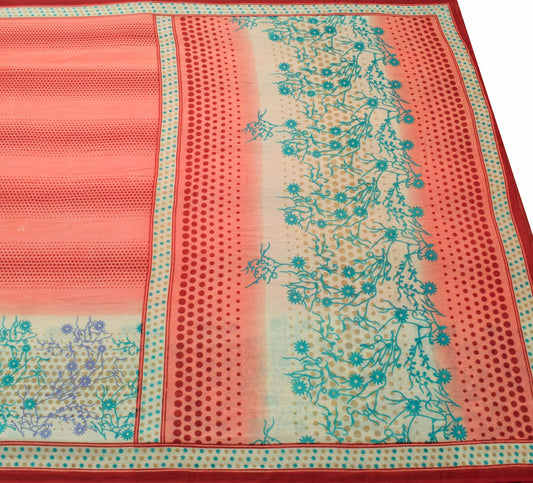 Sushila Vintage Pink Saree 100% Pure Cotton Printed Polka Dot Soft Craft Fabric