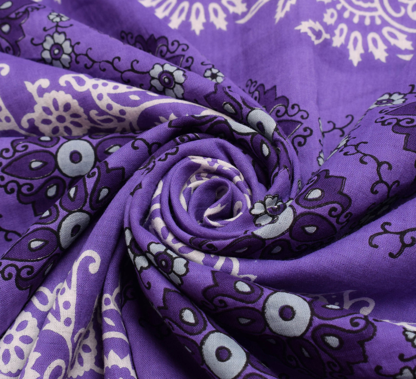 Sushila Vintage Dark Lavender Saree 100% Pure Cotton Printed Floral Craft Fabric