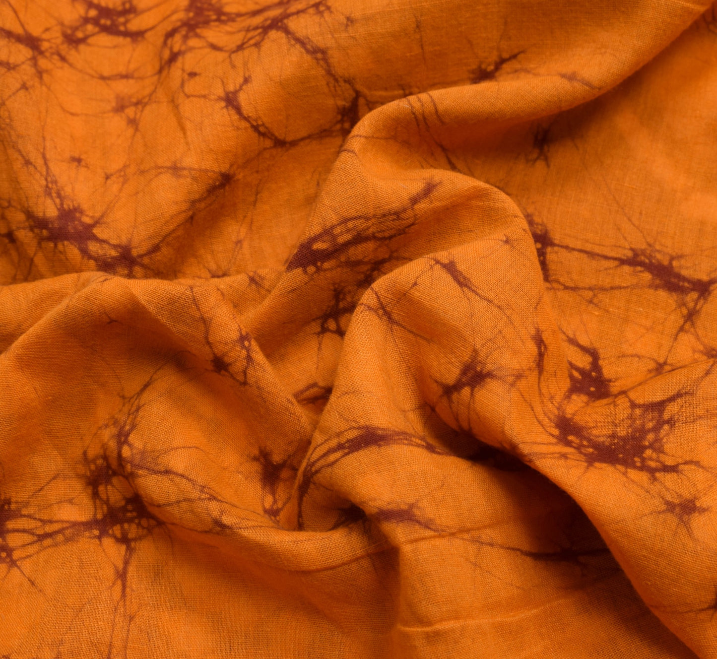 Sushila Vintage Orange Batik Printed Saree 100% Pure Cotton Soft Craft Fabric