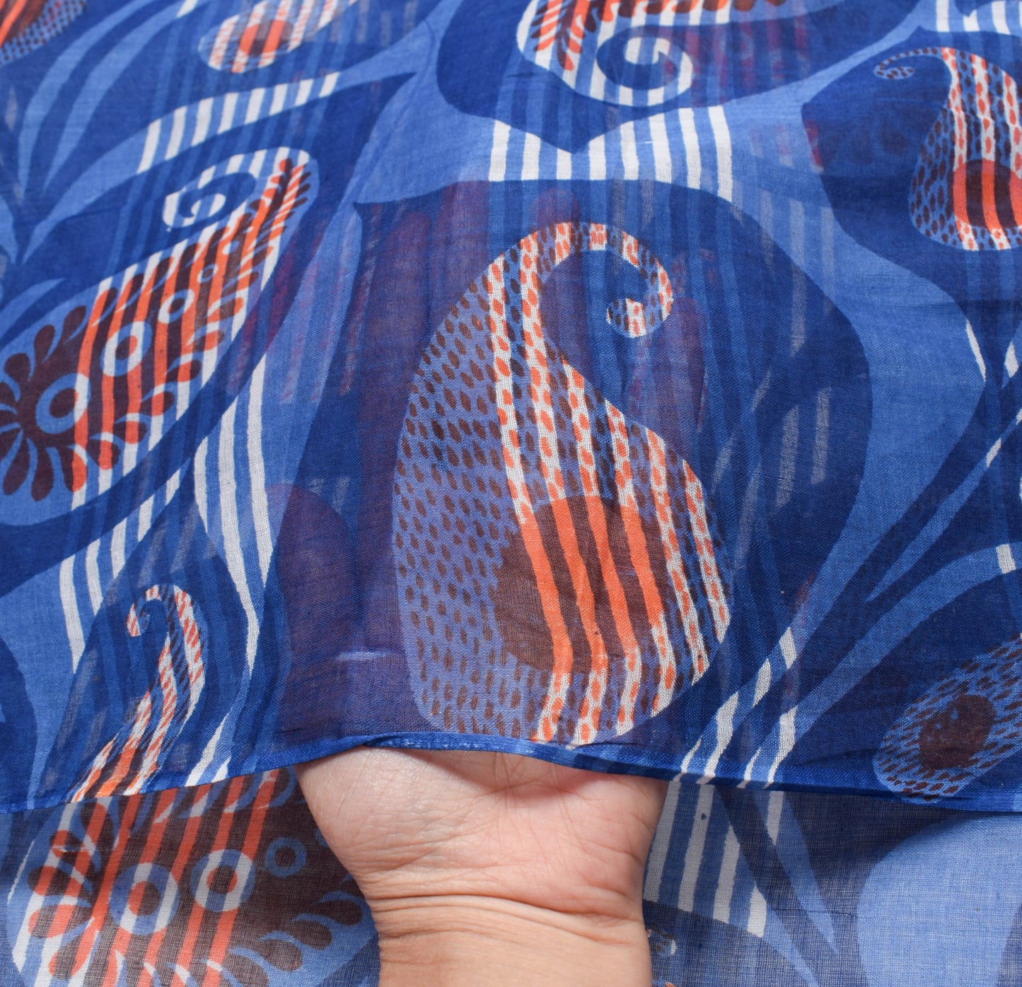 Sushila Vintage Blue Women Saree 100% Pure Cotton Paisley Printed Craft Fabric