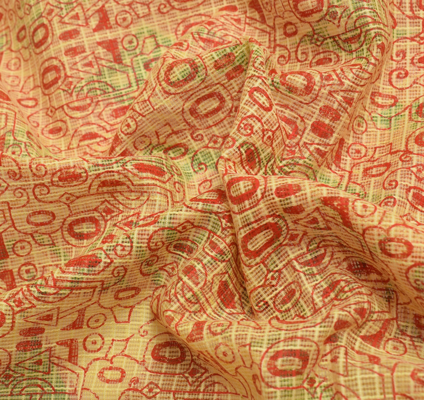 Sushila Vintage Cream Indian Saree 100%Pure Cotton Supernet Printed Craft Fabric