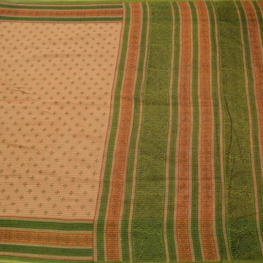 Sushila Vintage Brown Saree 100% Pure Cotton Printed Women Indian Craft Fabric
