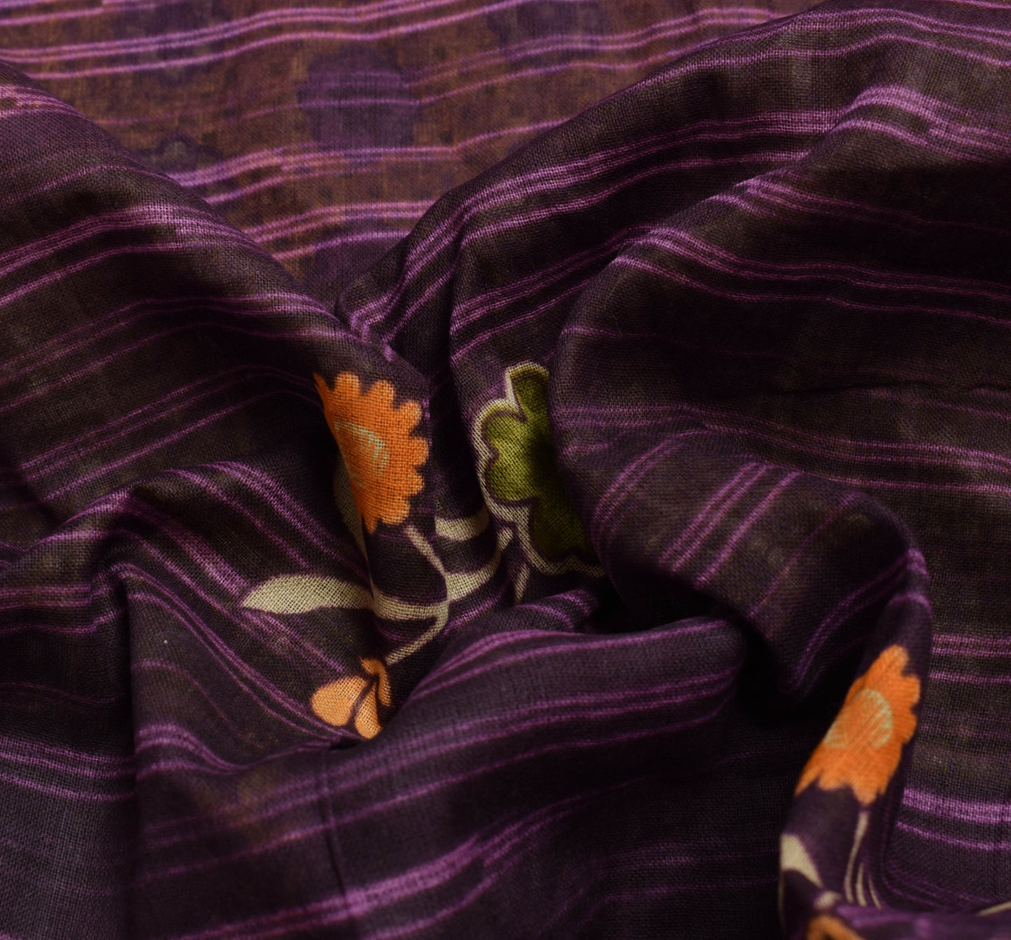 Sushila Vintage Dark Purple Saree 100% Pure Cotton Printed Floral Craft Fabric
