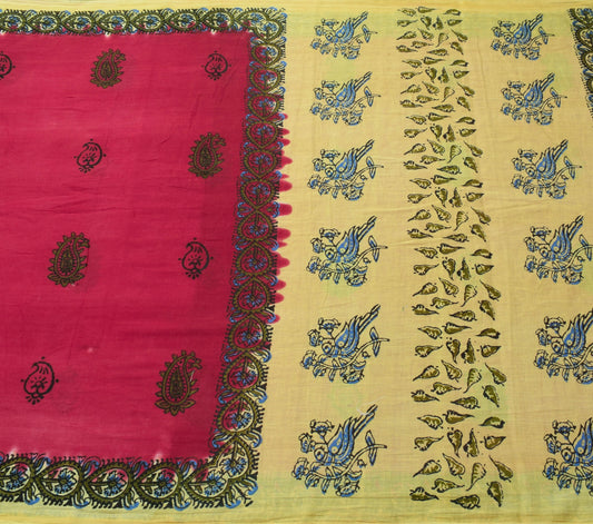 Sushila Vintage Maroon Saree Pure Cotton Hand Block Printed Soft Craft Fabric