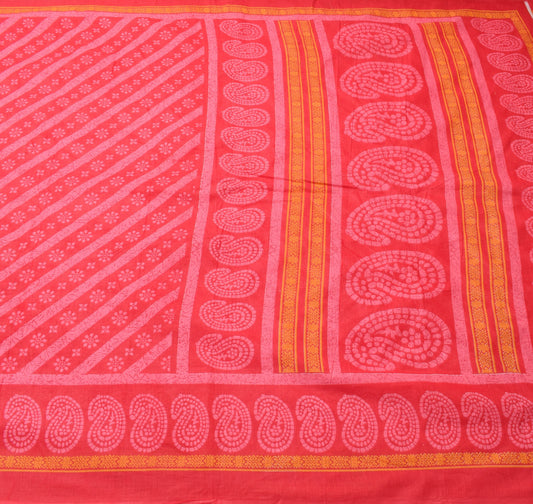 Sushila Vintage Red Floral Saree 100% Pure Cotton Printed Women Craft Fabric