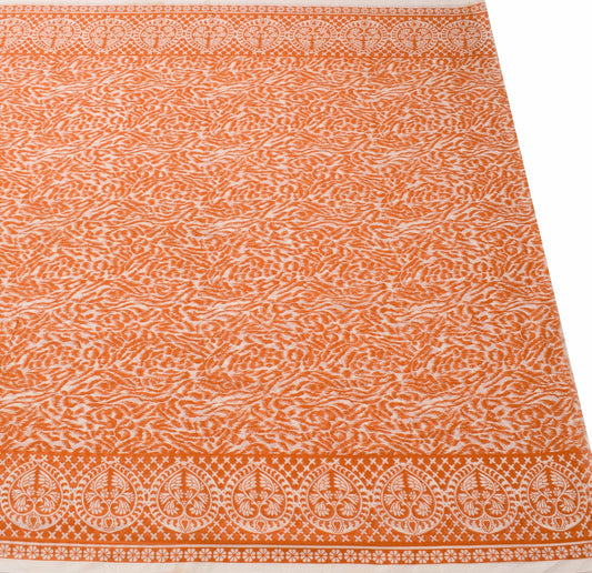 Sushila Vintage Cream & Orange Saree 100% Pure Cotton Printed Soft Craft Fabric