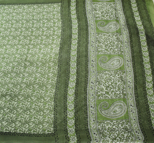 Sushila Vintage White Saree 100% Pure Cotton Printed Women's Floral Craft Fabric