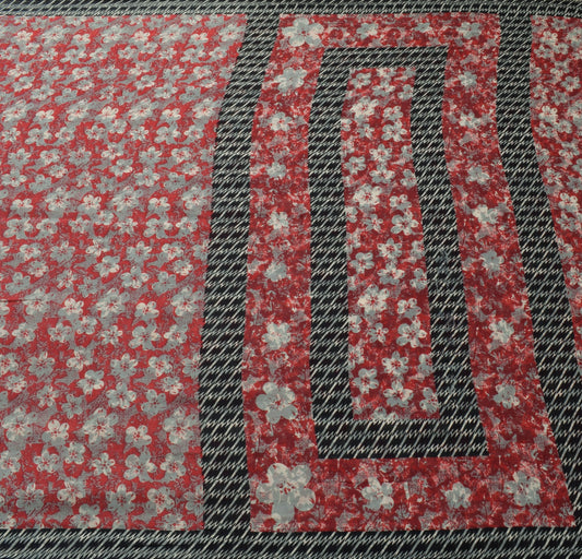 Sushila Vintage Red Floral Women Saree 100%Pure Cotton Printed Soft Craft Fabric