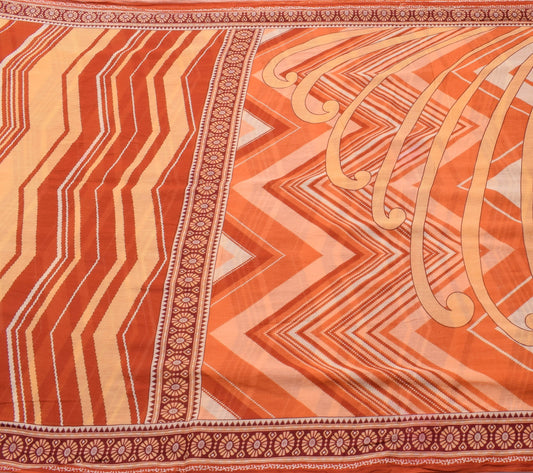 Sushila Vintage Women Saree 100% Pure Cotton Zig-Zag Printed Soft Craft Fabric