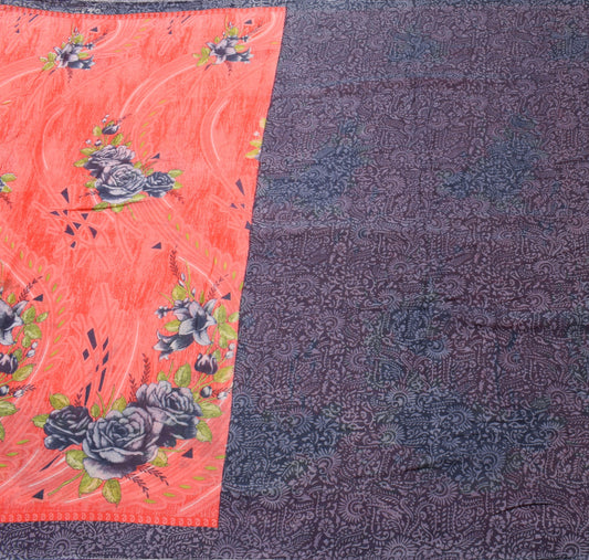 Sushila Vintage Pink Floral Women Saree Pure Cotton Printed Soft Craft Fabric