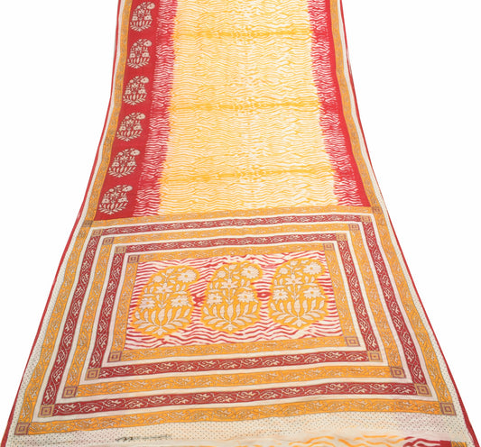 Sushila Vintage White Daily Wear Saree 100% Pure Cotton Printed Craft Fabric