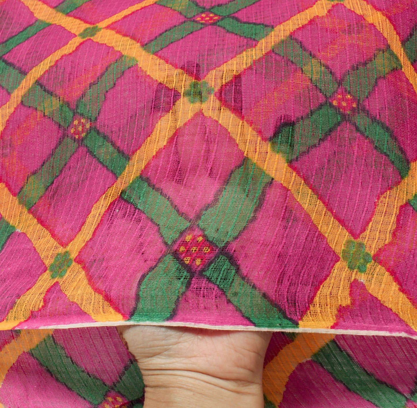 Sushila Vintage Magenta Women Saree 100%Pure Cotton Checks Printed Craft Fabric